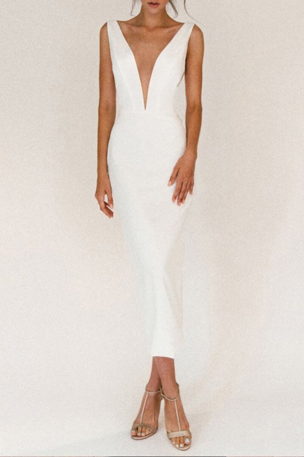 Ivory Plunge Neckline Bodycon Dress