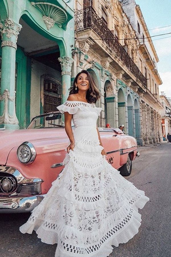 Off-Shoulder Lace Tiered Boho Maxi Dress