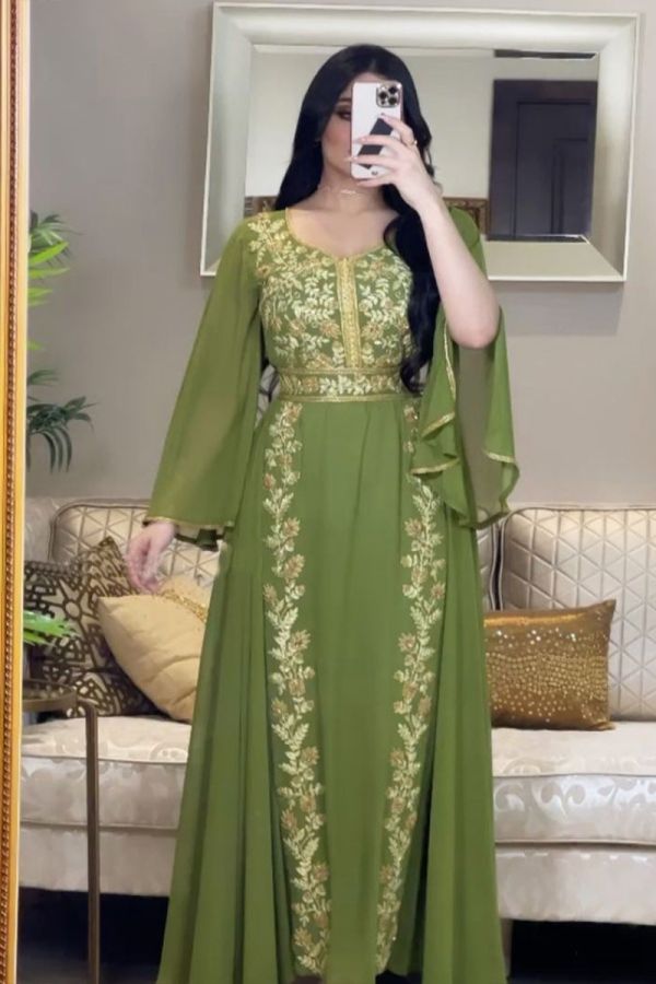 Olive Floral Elegance Kaftan