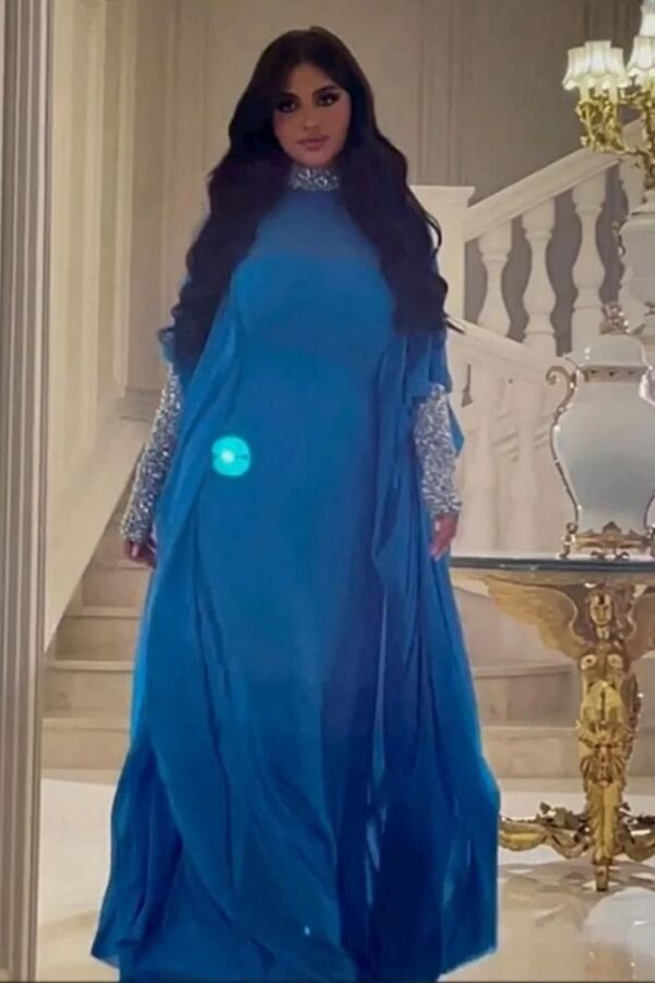 Royal Blue Elegance Gown with Sequin Cuffs