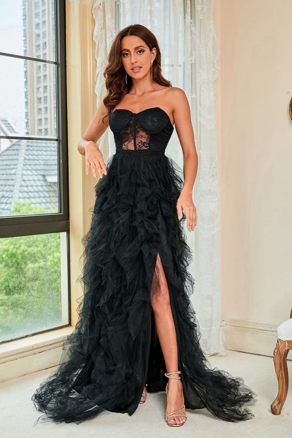 Strapless Tulle Corset Evening Dress