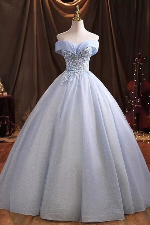 Celestial Whisper – Blue Off-Shoulder Gown