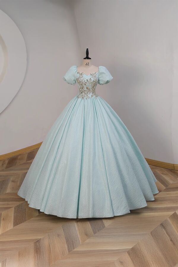 Frosted Whisper – Ice Blue Embroidered Ball Gown