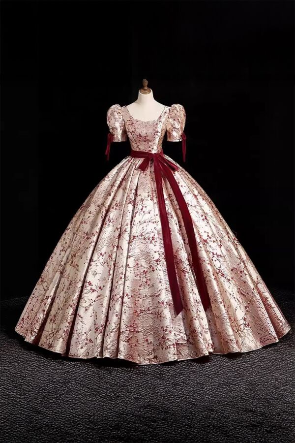 Crimson Blossom – Vintage Brocade Ball Gown