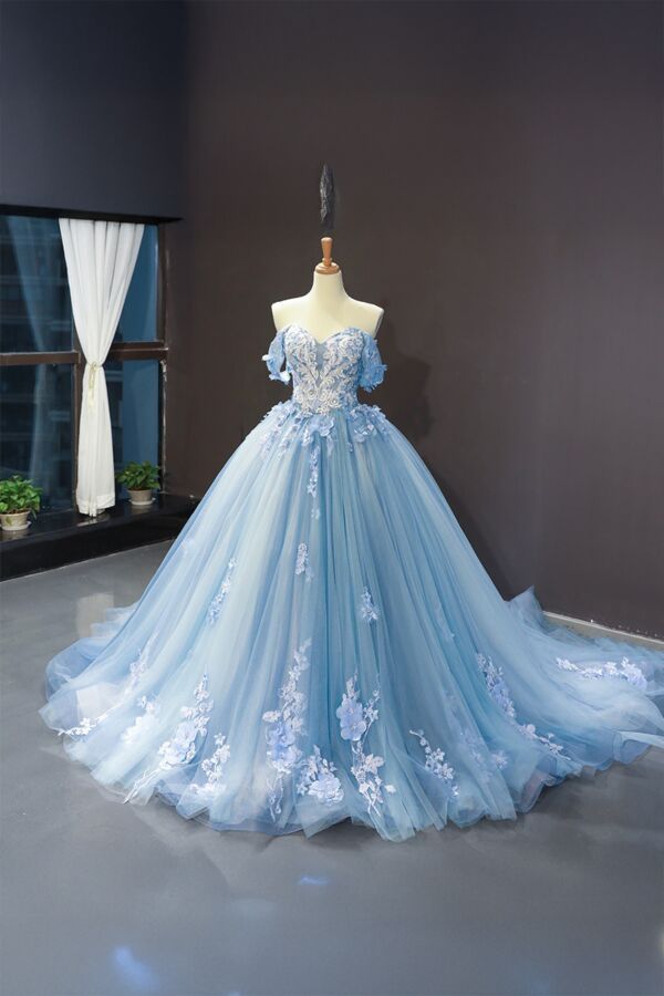 Frozen Whisper – Light Blue Off-Shoulder Dress