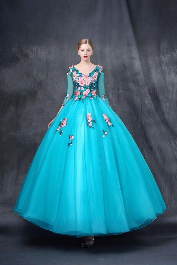 Blooming Azure – Floral Embroidered Ball Gown