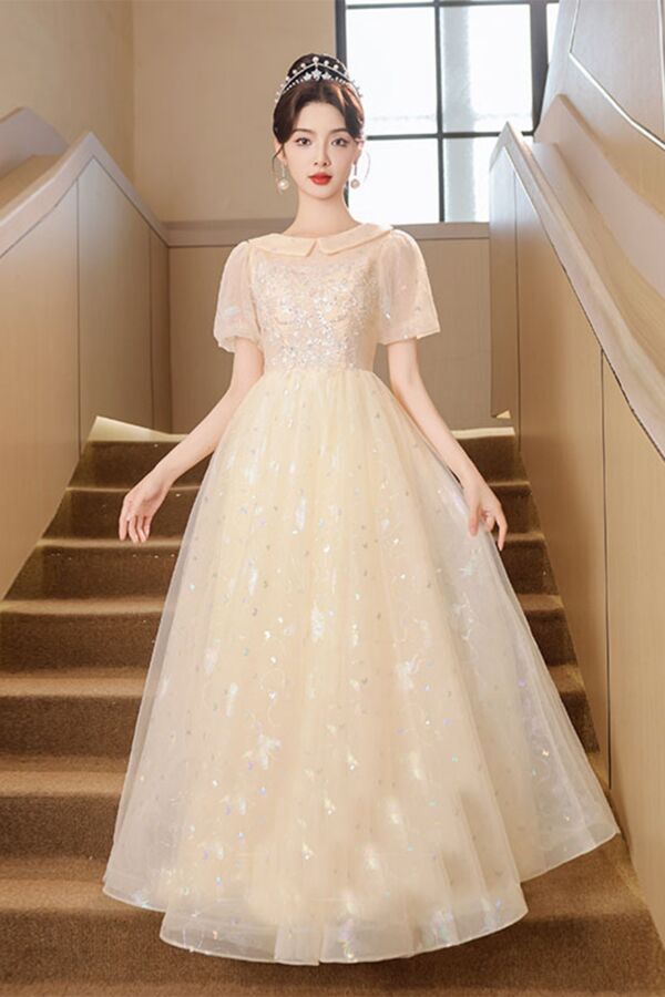 Star-Dusted Milkshake — Champagne Tulle Formal Dress