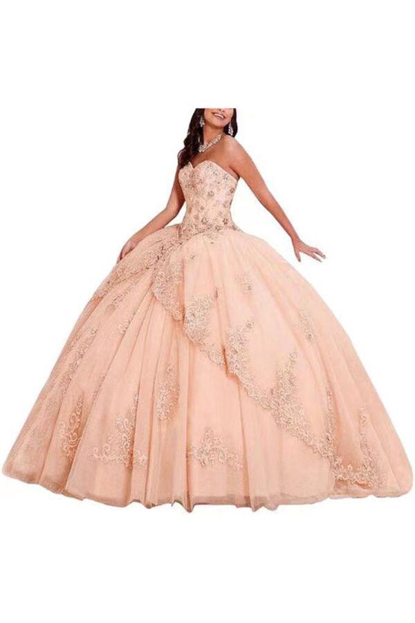 Apricot Champagne Waltz — Embroidered Quinceañera Gown