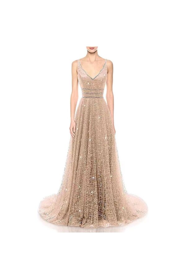 Champagne Constellation — Spaghetti-Strap Glitter Gown