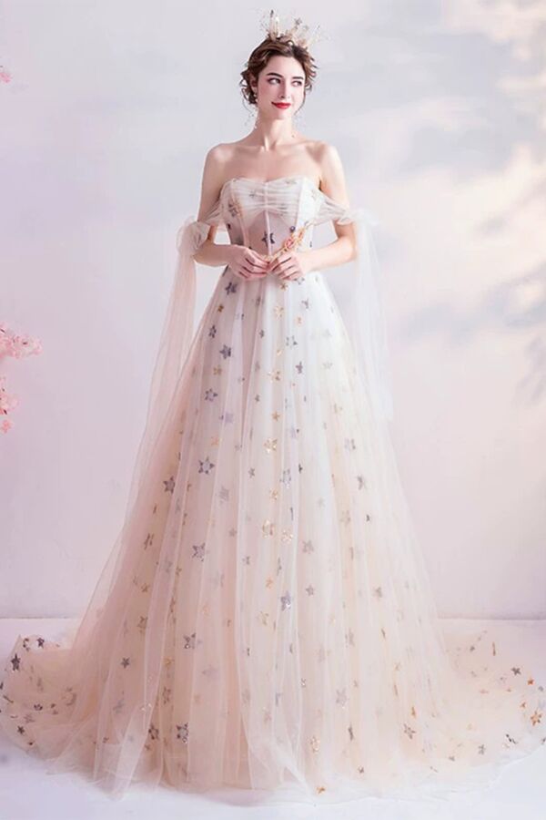 Moonkissed Constellation — Star Appliqué Ball Gown