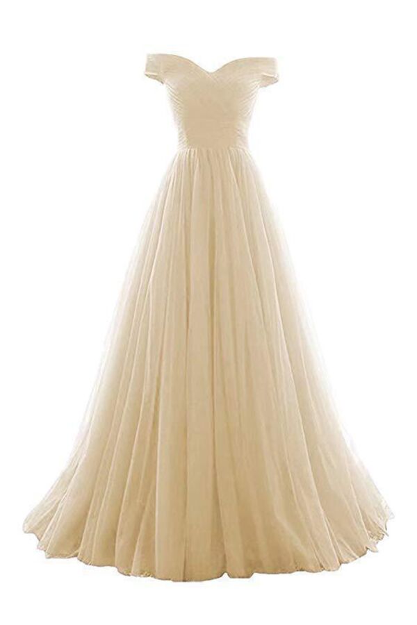 Champagne Whisper — Off-Shoulder Tulle Ball Gown