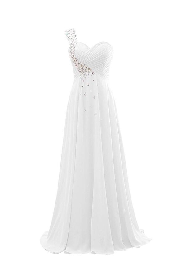 Ethereal Starlit One-Shoulder Sweetheart Chiffon Evening Gown with Pleated Bodice