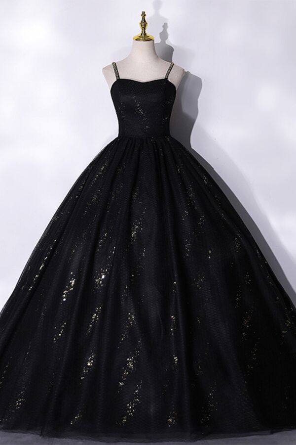Midnight Stardust Spaghetti-Strap Ball Gown