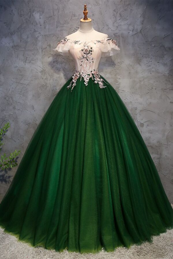Emerald Enchanted Garden Off-Shoulder Ball Gown