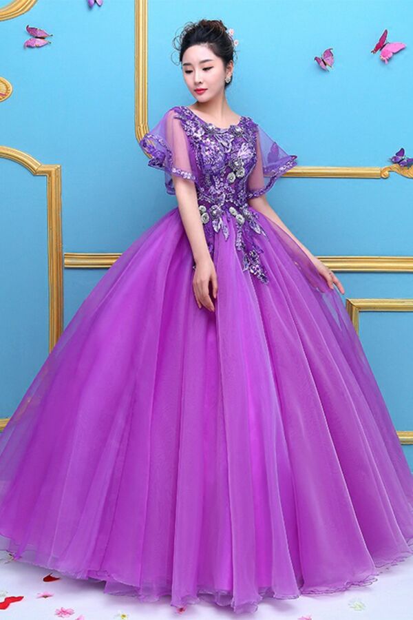 Violet Butterfly Blossom Tulle Ball Gown