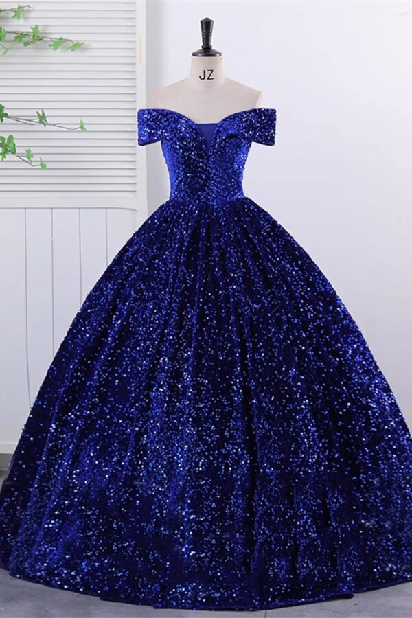Royal Blue Off-Shoulder Sequin Ball Gown