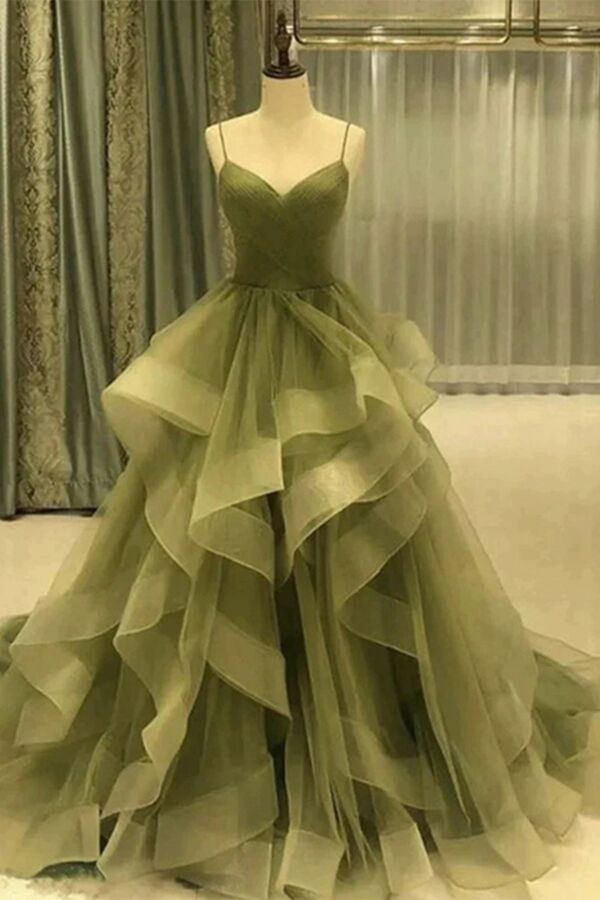 Sage Tiered Organza Princess Dress | Cascading Ruffle Skirt