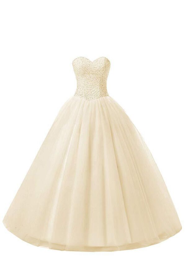 Strapless Sweetheart Sequin-Bodice Tulle Ball Gown