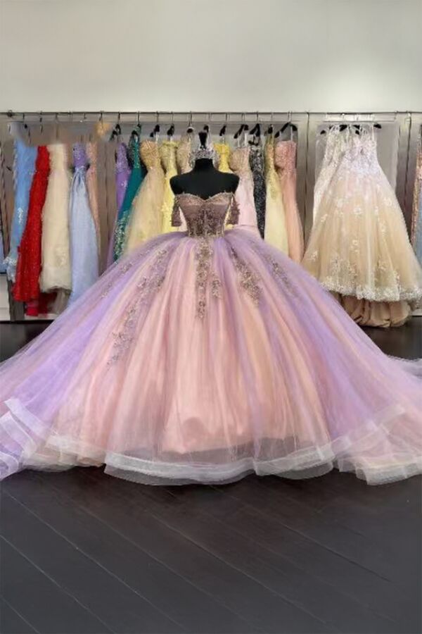 Fairy Garden Inspired Ombre Pink Lavender Tulle Evening Dress
