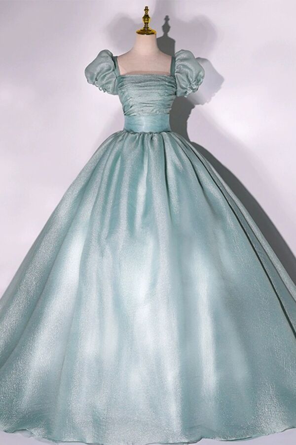 Square Neck, Ruched Bodice, Shimmer Organza Quinceañera/Prom Dress