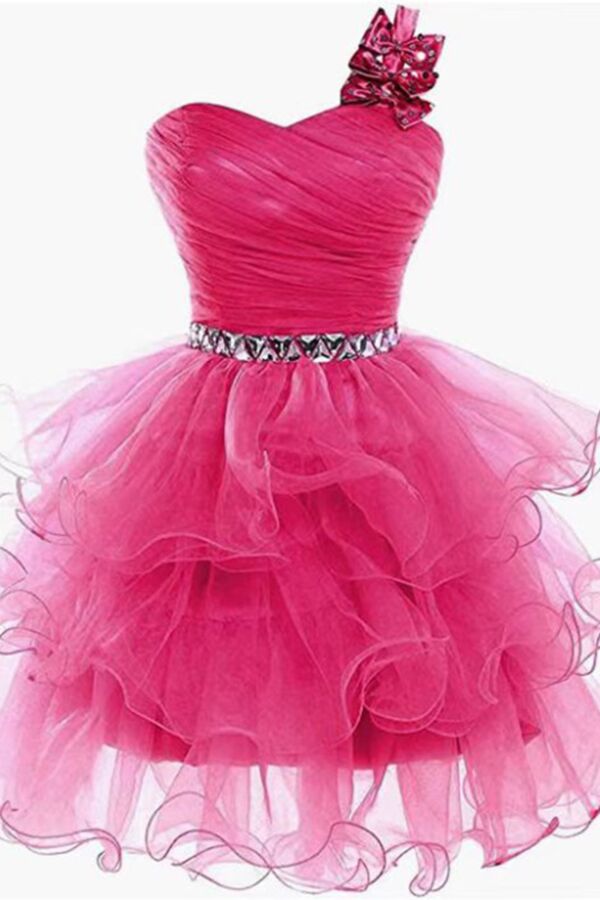 One-Shoulder Ruffled Tulle Homecoming Dress