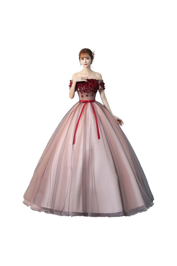  Mauve Ombre Tulle Off-Shoulder Ball Gown