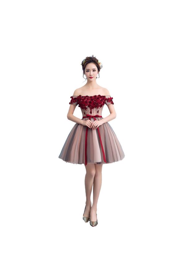 Mauve Ombre Off-Shoulder Tulle Short Homecoming Dress
