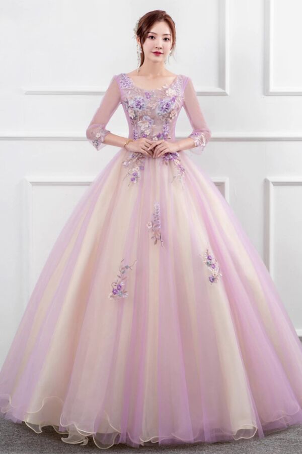 Scoop Neck, Sheer 3/4 Sleeves & Layered Tulle Skirt