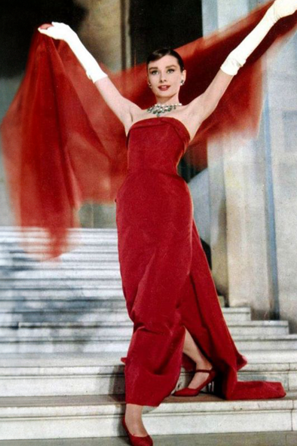 Classic Elegance – Audrey Hepburn Red Strapless Gown (Funny Face, 1957)
