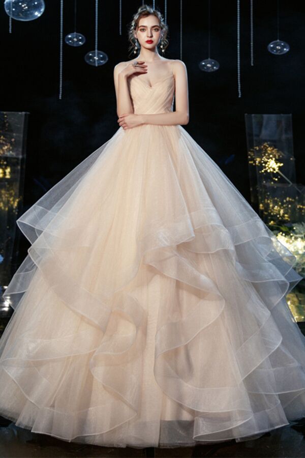 Spaghetti-Strap V-Neck, Glitter Tulle Maxi