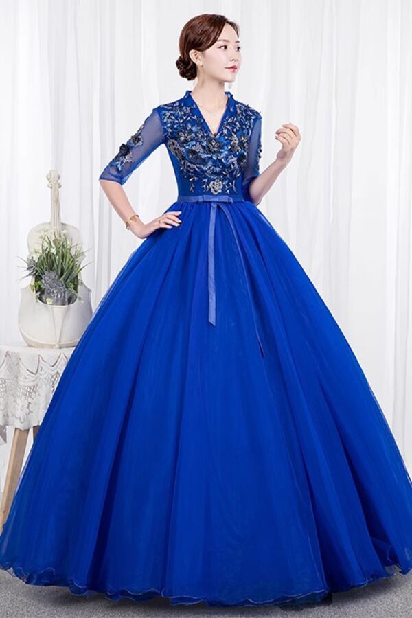 Embroidered Bodice, Sheer Half Sleeves, Full A-Line