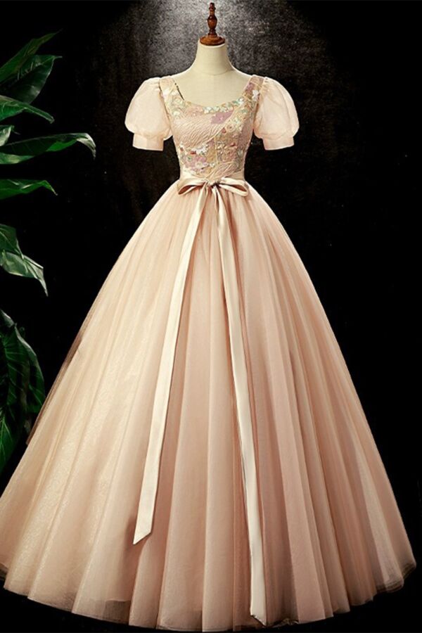 Floral Embroidered Bodice & Satin Bow Waist