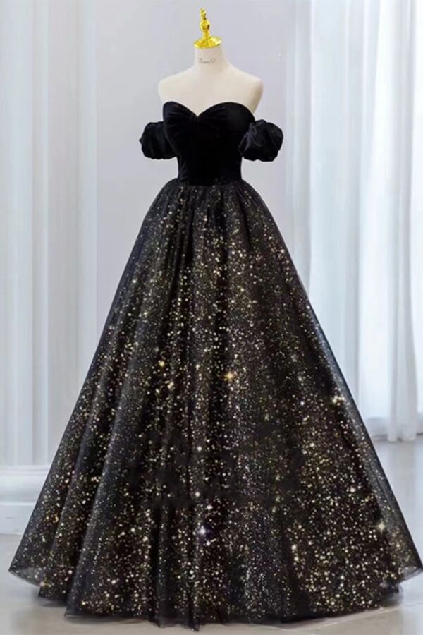 Midnight Galaxy Off-Shoulder Ball Gown