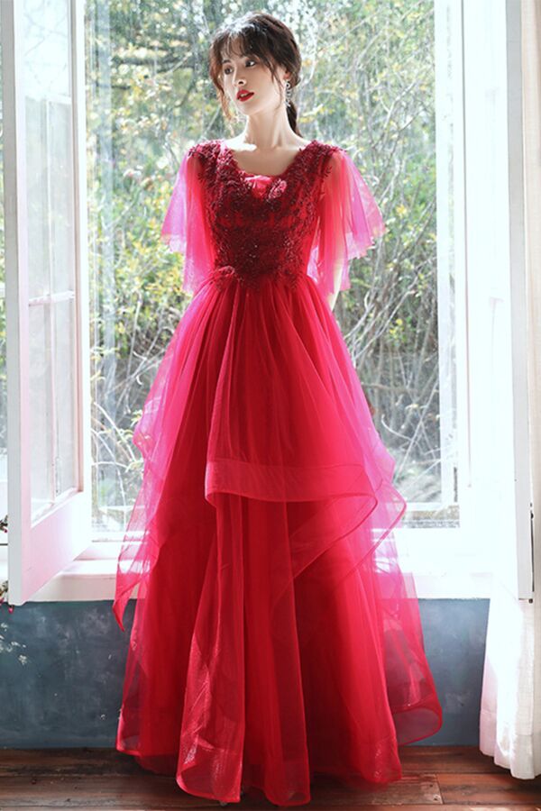 Cherry Blossom Capelet Evening Gown