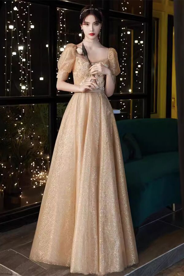 Golden Hour Square-Neck Evening Dress