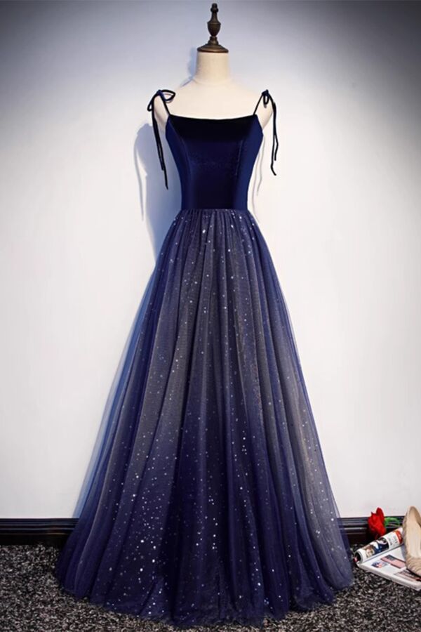 Midnight Sonata – Navy Velvet Starry Gown