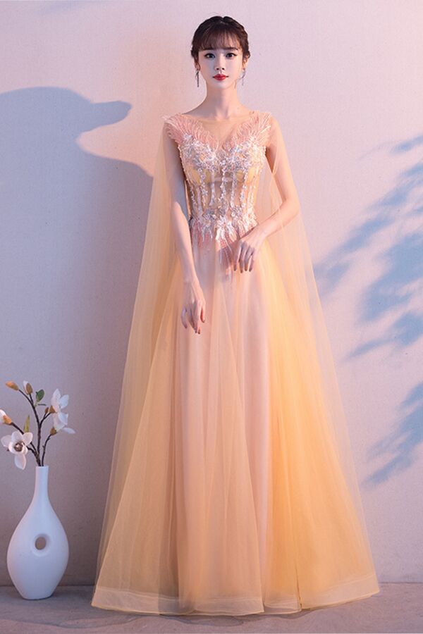 Amber Whisper Goddess Cape Gown
