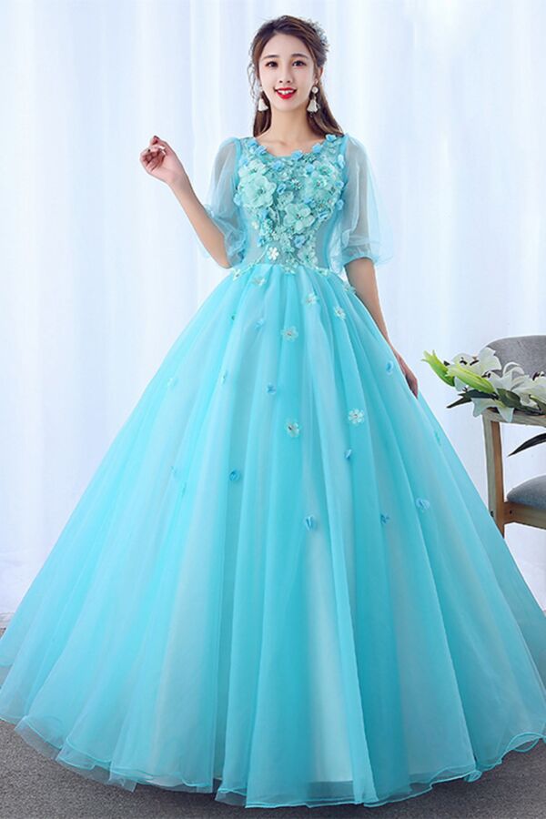 Seafoam Petal-Embellished Princess Dress