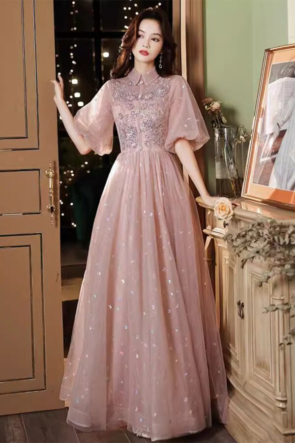 Dusty Rose Butterfly Sparkle Maxi Dress