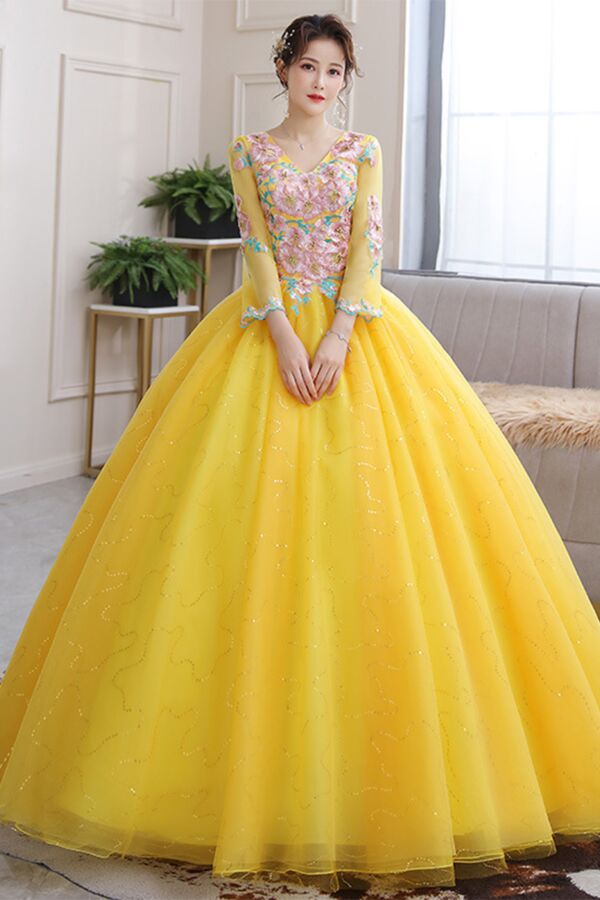 Marigold Sparkle V-Neck Princess Gown