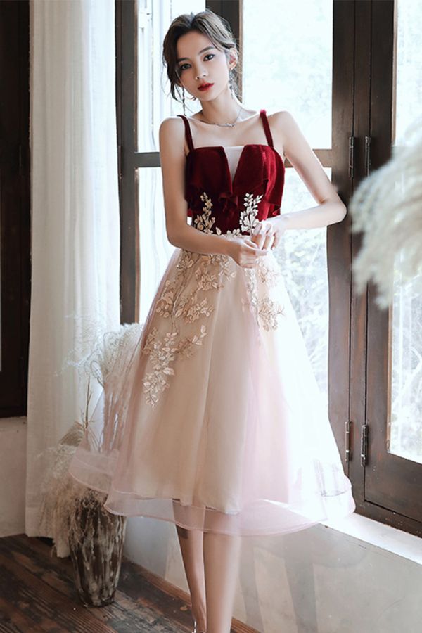 Wine Velvet Sweetheart A-Line Cocktail Dress