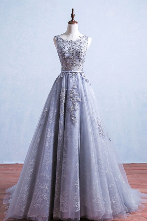 Moonlit Garden – Embroidered Gray Tulle Dress