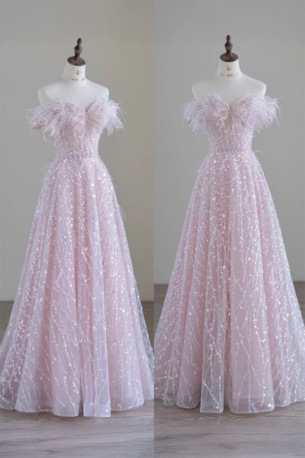 Celestial Whisper – Feathered Evening Dress