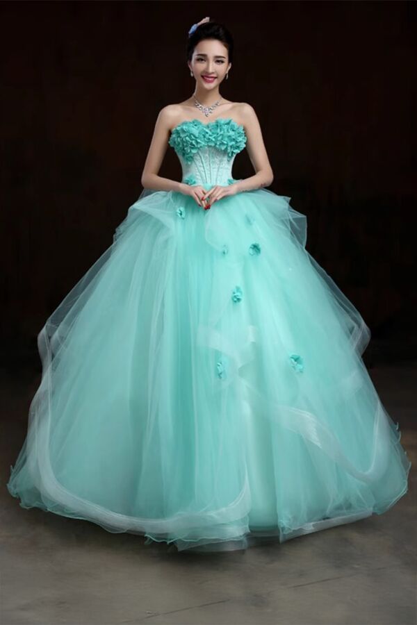 Enchanted Meadow – Soft Green Ball Gown