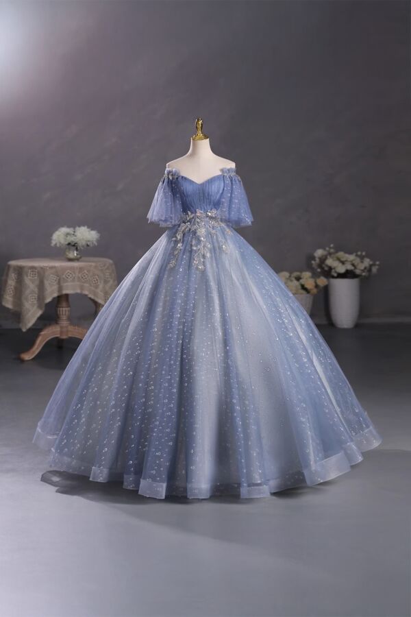 Twilight Bloom – Elegant Off-Shoulder Dress