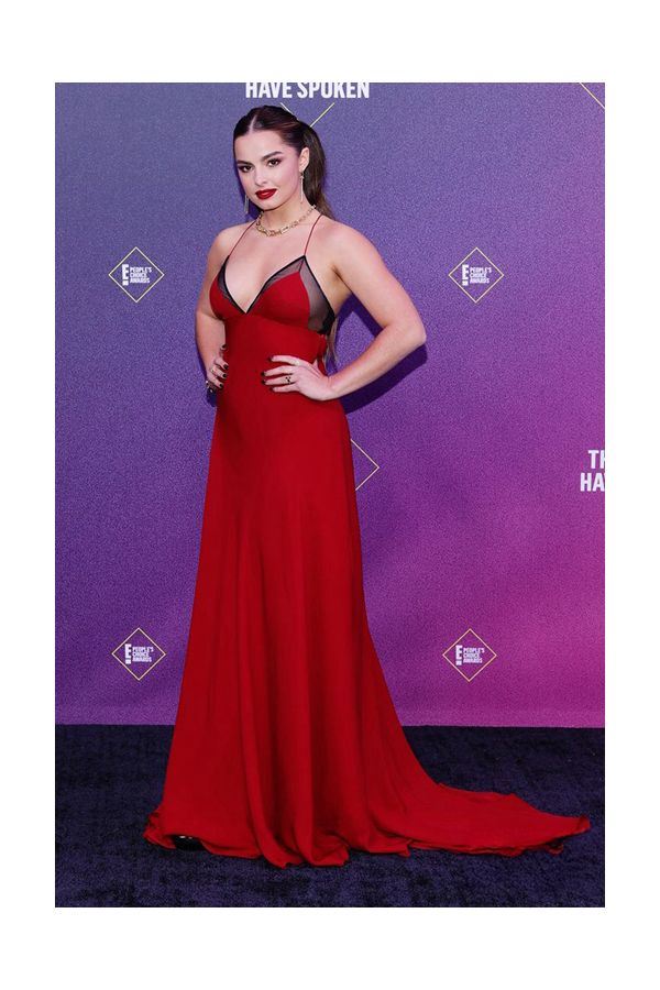 Addison Rae Red Spaghetti Straps Evening Prom Dress People's Choice Awards 2020
