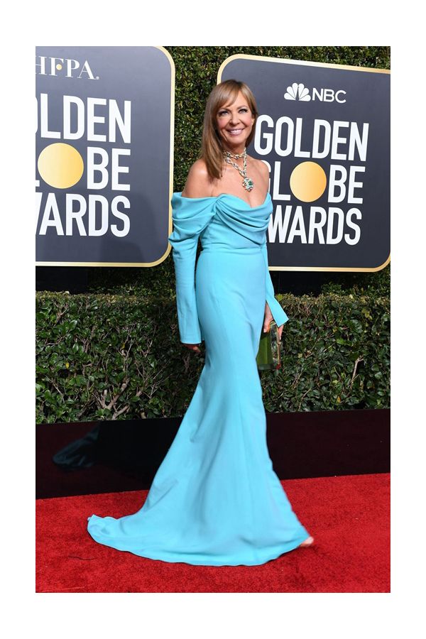 Allison Janney Blue Off-the-shoulder Formal Celebrity Dress Golden Globes 2019