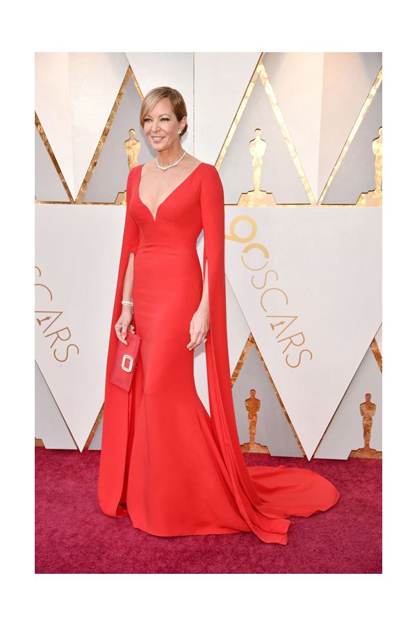 Allison Janney Red Long Cape-sleeve Mermaid Formal Celebrity Dress Oscars 2018