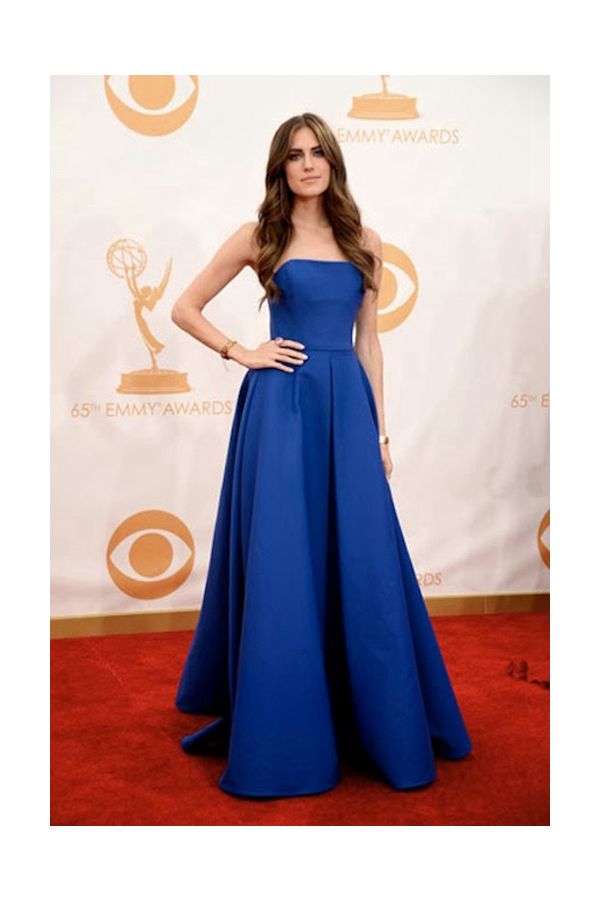Allison Williams Royal Blue Strapless Satin Formal Prom Dress Emmys 2013
