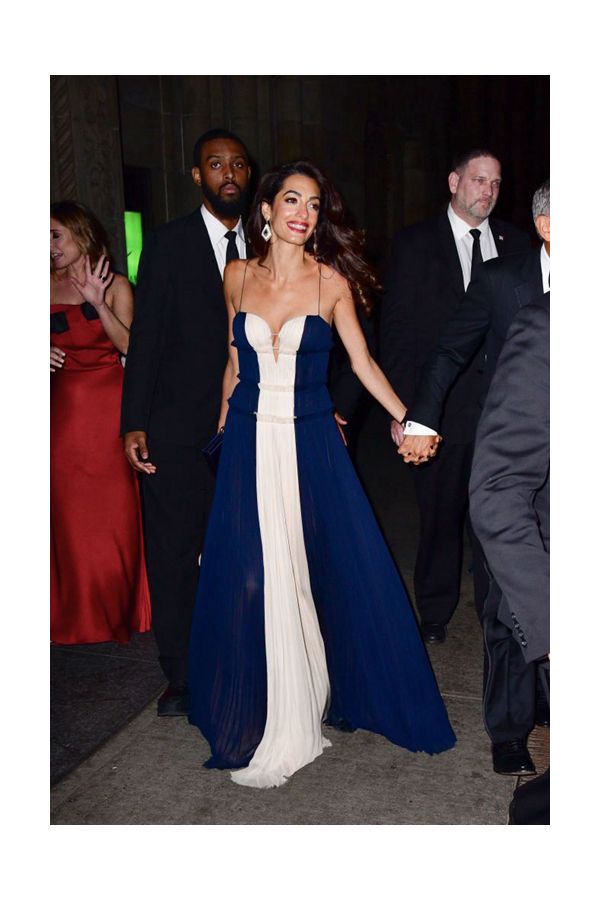 Amal Clooney Blue and White Formal Celebrity Dress United Nations Awards